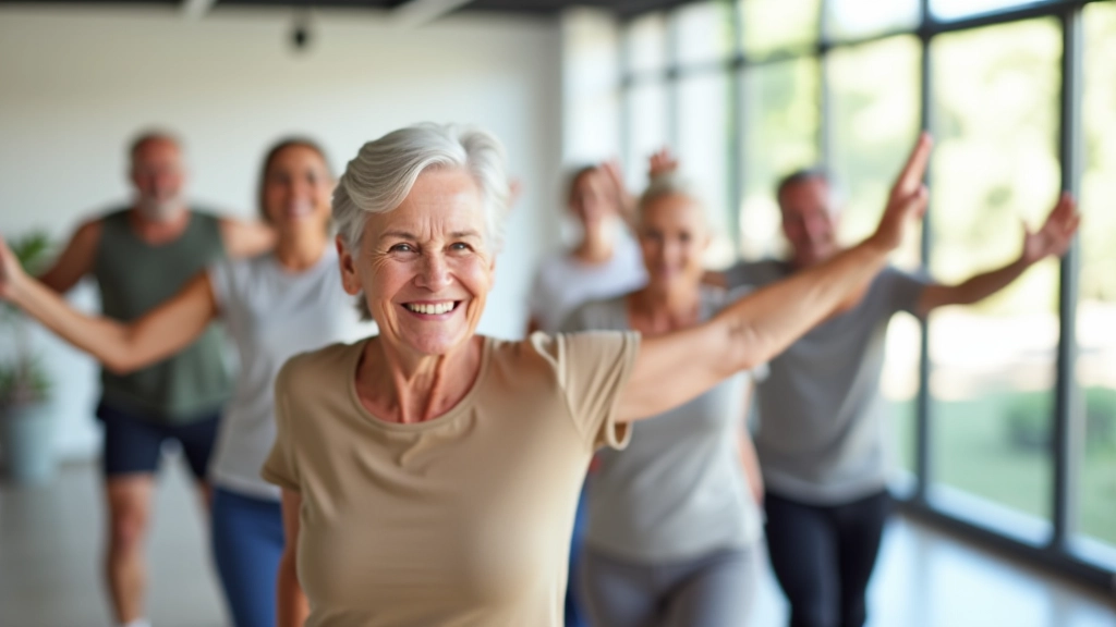 Diverse group of adults exercising together in a bright, modern fitness studio with natural light streaming through large windows